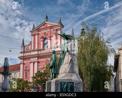 The Prešeren  Monumento on Preseren square, Ljubljana, Slovenia, Europe Stock Photo