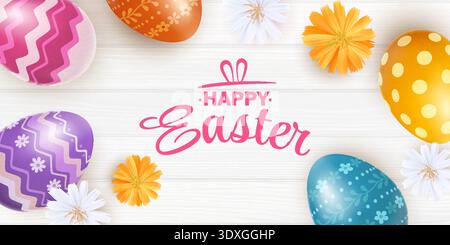 Easter banner featuring colorful decorated eggs Stock Vector