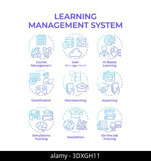 Learning management system blue gradient concept icons Stock Vector