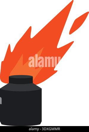Stylized flame rising from a small jar or canister in orange and black tones Stock Vector
