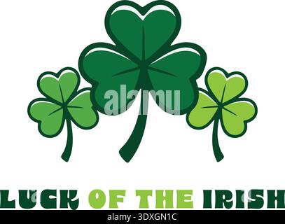 Green clover card with luck of the irish text and multiple shamrocks in a cheerful style Stock Vector