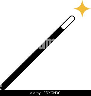 Simple magic wand icon with a small sparkle star at the tip in a minimal style Stock Vector