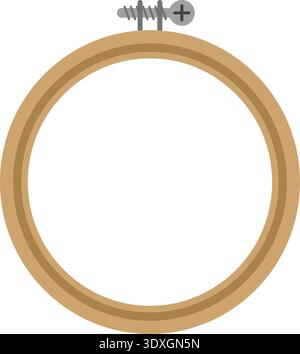 Simple embroidery hoop ring with a screw clamp at the top in a flat design Stock Vector