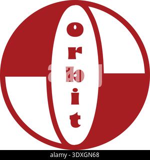 Red and white round badge with orbit text arranged vertically in a bold geometric layout Stock Vector