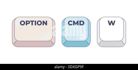 Option Command W computer keyboard shortcut Stock Vector