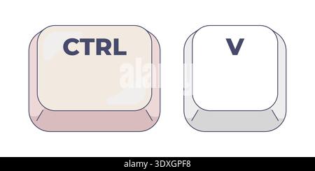 Ctrl V letter computer keyboard shortcut Stock Vector