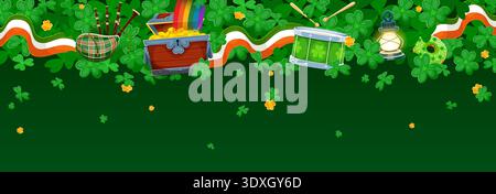 Happy St Patrick's day shamrock clovers border Stock Vector