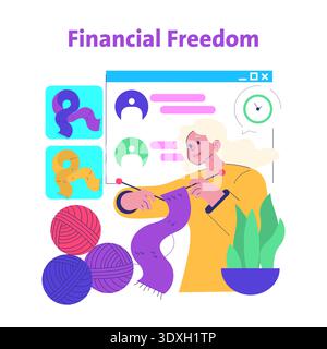 A vector illustration of a senior woman knitting Stock Vector Image ...