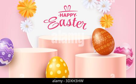 Easter Banner with Eggs and Podiums Stock Vector