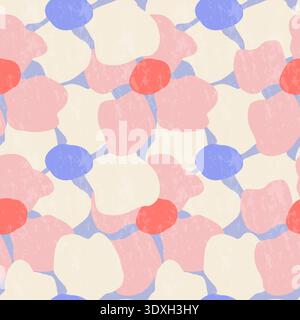 Abstract flower seamless pattern with colorful shapes and vintage texture. Modern floral design for fabric, wallpaper, or background. Fashionable template for design. Stock Vector