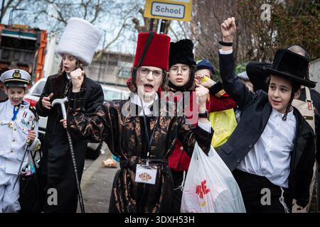 London, UK. 3rd March, 2026. British Haredi Jews in north London gather in fancy dress to celebrate the annual religious holiday of Purim. Credit: Guy Corbishley/Ģ����ý Live News Stock Photo