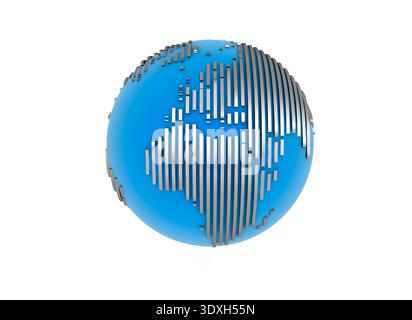 Blue world globe with metal lines isolated on white background Stock Photo