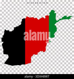 Editable silhouette map of Afghanistan filled with national flag colors. Country outline isolated on transparent background for geography and design p Stock Vector