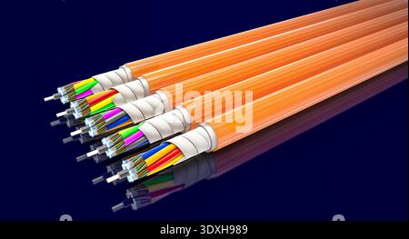 Fiber optic cables orange 3d Stock Photo