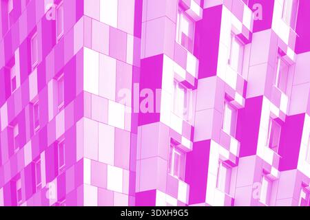 Abstract architectural design featuring repeating geometric shapes and contrasting pink and white panels on a building exterior Stock Photo