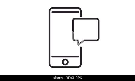 Black Line Smartphone with Notification Icon – Minimalist Mobile Alert Vector Stock Vector