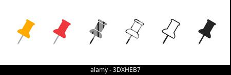 Push pin icon set marker. Pin pointer thumbstack minimal icon Stock Vector