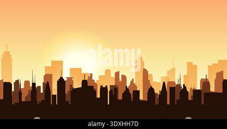 City scape silhouette town background. City landscape house street urban panoramic modern banner design Stock Vector