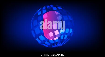 Abstract Dark Blue Agentic AI, Digital Assistant, Artificial Intelligence, Modern Global Artificial Technology Concept - Human Head Silhouette Inside Stock Vector