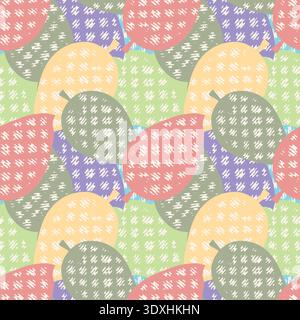 Cute pastel color overlapping textured leaves vector seamless pattern. Bright green, pink, yellow, purple naive simple style textured foliage for Stock Vector