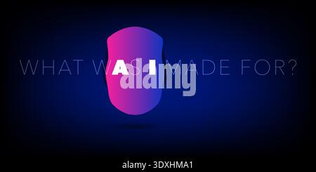 Minimlaist Blue and Purple Machine Learning, Artificial Intelligence Design, AI Acronym on Robot Face. "What Was I Made For" - Food for Thought Concep Stock Vector