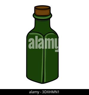 Green glass bottle vector illustration with cork stopper, isolated on white background Stock Vector