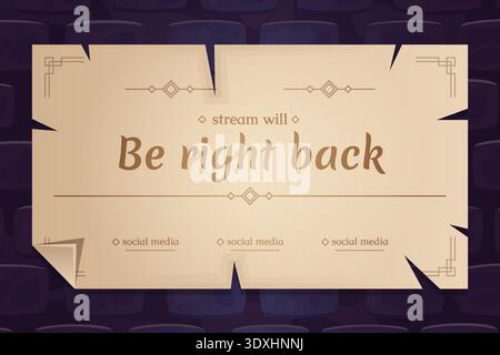 Medieval paper announcement. Old parchment social media post design, rpg game stream aged manuscript scroll banner vintage signage frame text title ui cartoon vector illustration original artwork Stock Vector