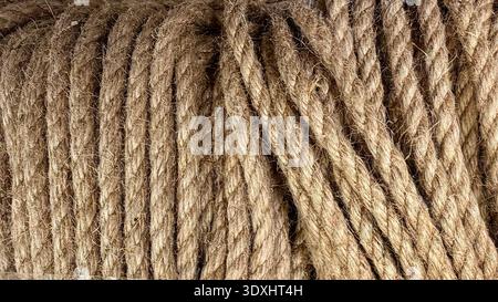 Close up of natural jute rope texture. Rustic fiber background. Stock Photo