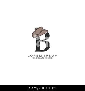 Letter B Logo with a Cowboy Hat. Alphabet B with modern Design Stetson Hat Icon Stock Vector