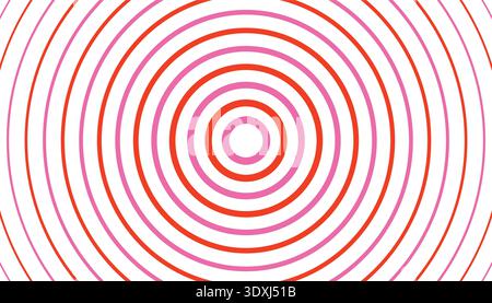 Hypnotic background featuring vibrant red and pink concentric circles. This radial ripple pattern creates a pulsing visual effect, perfect for abstrac Stock Vector