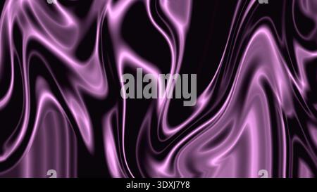 Dark violet liquid abstract background glossy neon waves on black texture Stock Photo