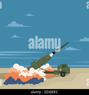 Ballistic Missile Launch from Military Truck Launcher. Vector Illustration Stock Vector