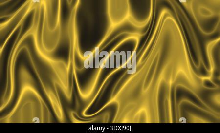 Gold neon glow abstract background glossy liquid waves smooth satin texture Stock Photo