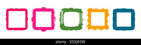 Scrapbook collage vector design template. Cute kid photo frame. Album memory fun decoratin. Border colorful square frames.  Stock Vector