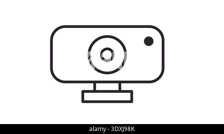 Black Line Webcam Icon – Minimalist Camera and Video Call Vector Stock Vector