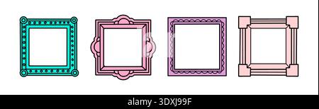 Scrapbook collage vector design template. Cute kid photo frame. Album memory fun decoratin. Border colorful square frames.  Stock Vector