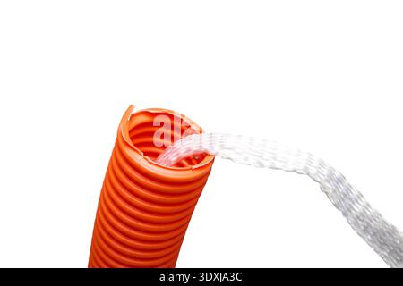 Isolated innerduct conduit with pull string, close up. Conduit system for cable management or cable pulling for fiber optics or high-speed internet up Stock Photo