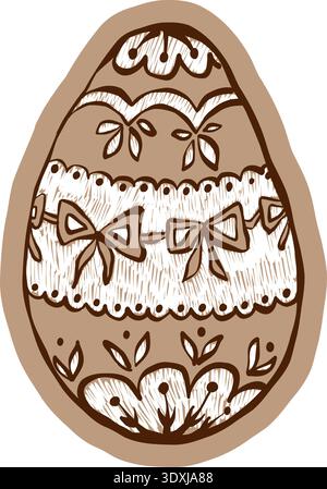 Creative paper craft Easter egg with floral ornament and brush texture Stock Vector