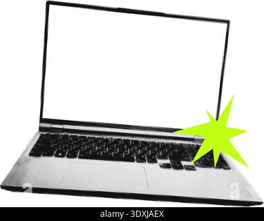 Halftone laptop retro vector illustration for collage Stock Vector