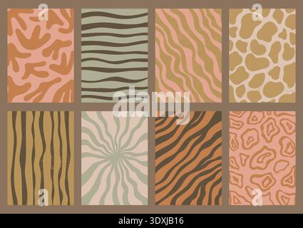 Boho Abstract Organic Wall Art Poster Set Stock Vector