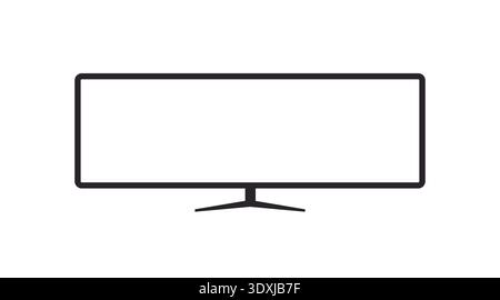 Black Line Ultra‑Wide Screen Icon – Minimalist Monitor and Display Vector Stock Vector