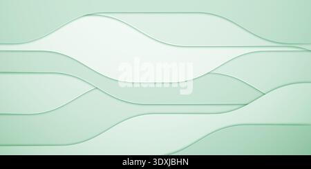 A soothing pastel green abstract background featuring layered wavy shapes, creating a calming and serene visual effect with subtle shading. Stock Vector