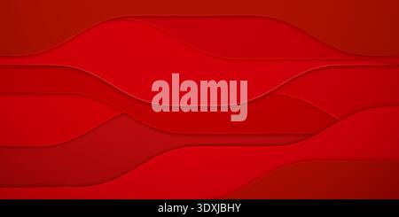A vibrant red abstract background featuring layered wavy shapes with smooth curves and subtle shading, creating a dynamic visual effect. Stock Vector