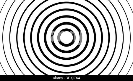 Hypnotic halftone optical illusion wallpaper featuring concentric black circular lines. A striking geometric pattern that adds depth and movement to p Stock Vector
