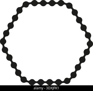 Wavy path composed of interconnected dots forming a six-sided polygon with continuous and flexible contour. Stock Vector
