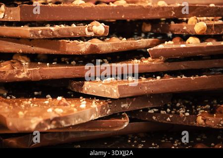 Milk chocolate with hazelnuts . Stock Photo