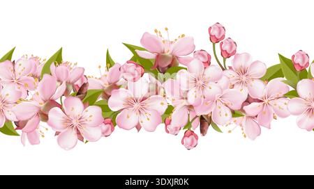 Seamless Sakura Blossom Floral Bordertwo Stock Vector