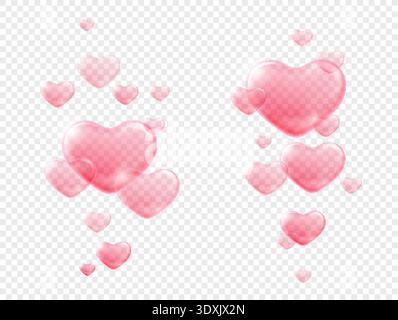 Pink Heart Soap Bubbles composition Stock Vector