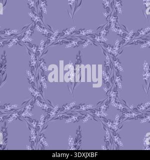 Seamless vector pattern with spring flowers arranged in geometric square layout. Elegant floral background for textile, wallpaper, packaging and print. Stock Vector