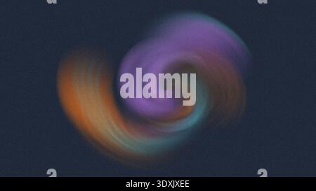 Abstract blurred image featuring a purple swirl with a gradient of orange and yellow on a dark background Stock Photo